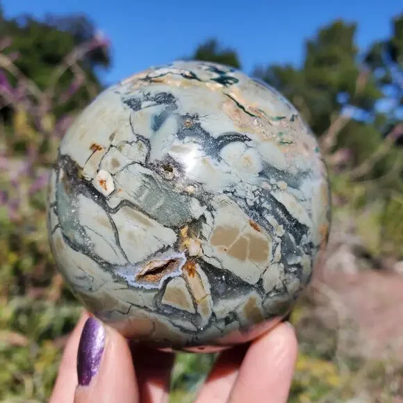 Ocean Ibis Jasper Brecciated Sphere Green Shades 490 grams 70mm